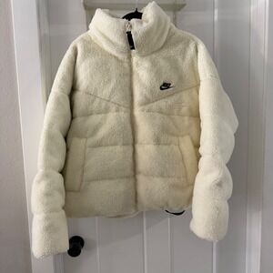 Nike Therma Fit City Series Down Fill Fleece Jacket Ivory Sherpa Oversized Sz XL